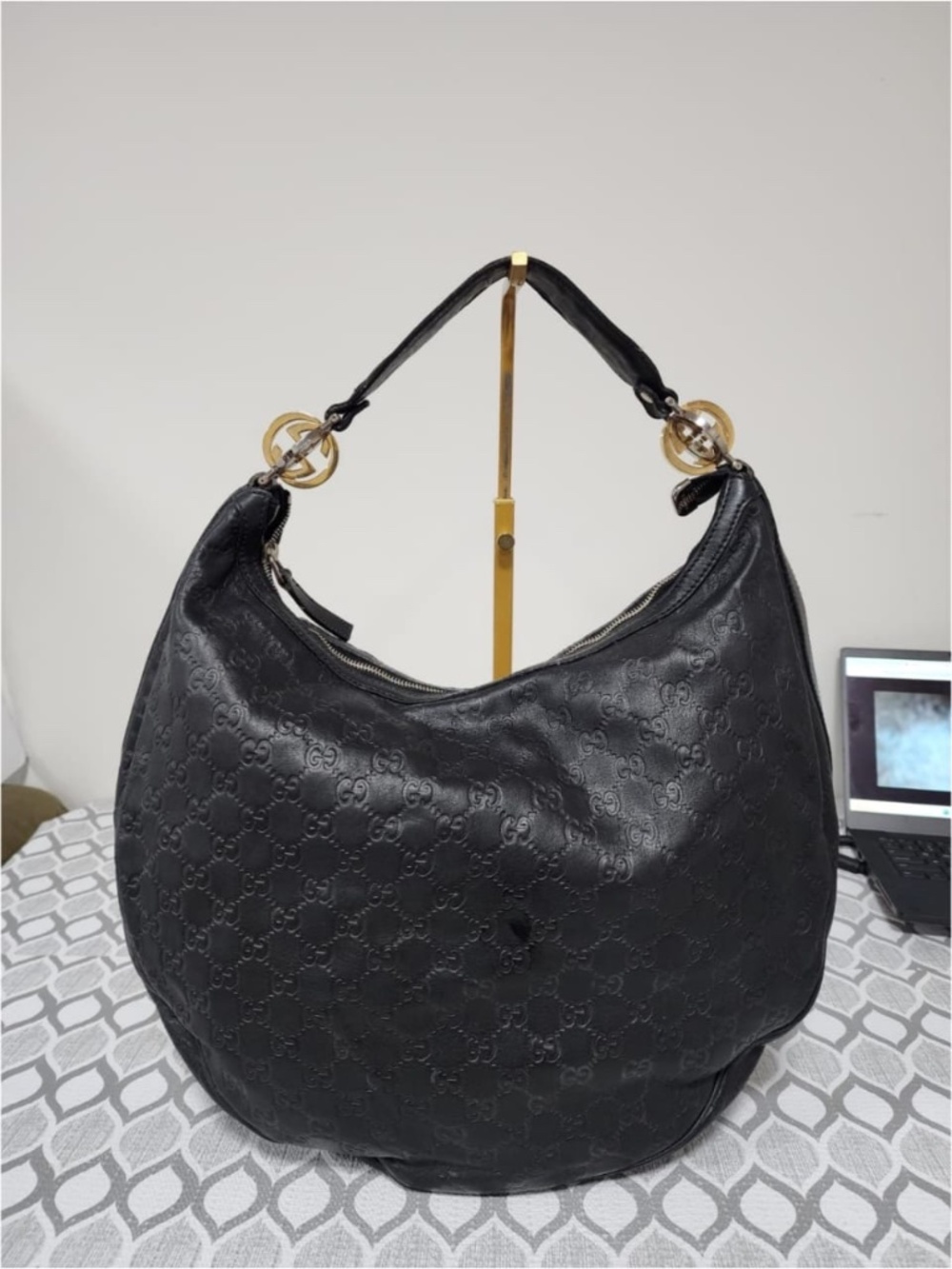 Authentic GUCCI Guccissima Leather Twins Large Hobo Bag Black